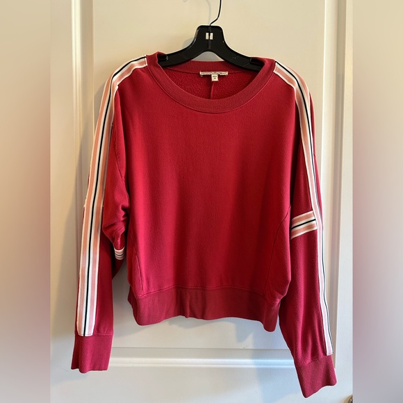 Express Small Cropped Red Striped Sleeve Varsity Sweater - Picture 2 of 7